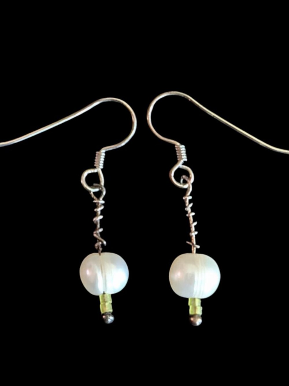 925 Sterling Silver Natural Pearl Wire Wrap 1.5" Wire Hook Earrings